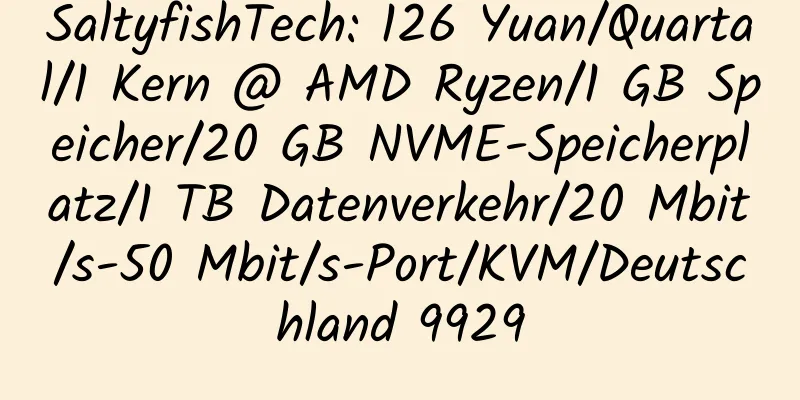 SaltyfishTech: 126 Yuan/Quartal/1 Kern @ AMD Ryzen/1 GB Speicher/20 GB NVME-Speicherplatz/1 TB Datenverkehr/20 Mbit/s-50 Mbit/s-Port/KVM/Deutschland 9929