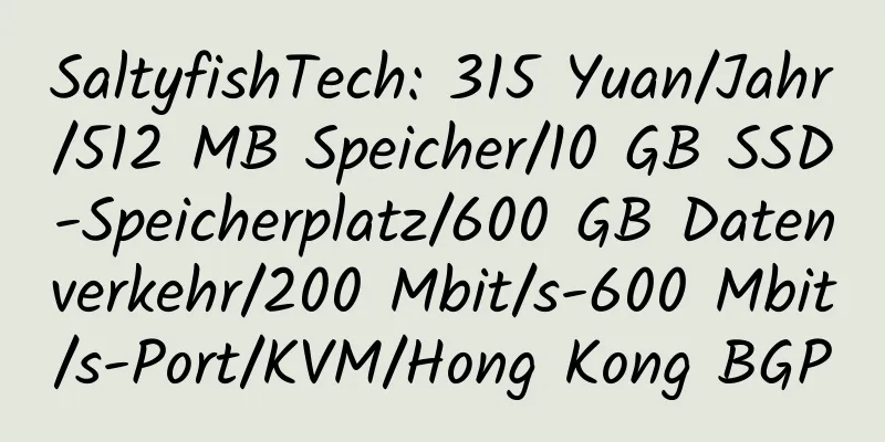 SaltyfishTech: 315 Yuan/Jahr/512 MB Speicher/10 GB SSD-Speicherplatz/600 GB Datenverkehr/200 Mbit/s-600 Mbit/s-Port/KVM/Hong Kong BGP