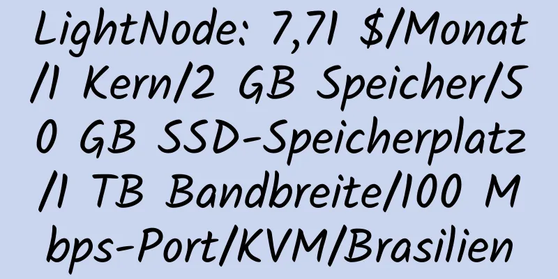 LightNode: 7,71 $/Monat/1 Kern/2 GB Speicher/50 GB SSD-Speicherplatz/1 TB Bandbreite/100 Mbps-Port/KVM/Brasilien