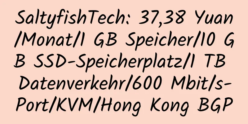 SaltyfishTech: 37,38 Yuan/Monat/1 GB Speicher/10 GB SSD-Speicherplatz/1 TB Datenverkehr/600 Mbit/s-Port/KVM/Hong Kong BGP