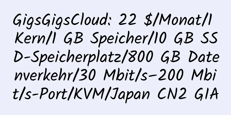 GigsGigsCloud: 22 $/Monat/1 Kern/1 GB Speicher/10 GB SSD-Speicherplatz/800 GB Datenverkehr/30 Mbit/s–200 Mbit/s-Port/KVM/Japan CN2 GIA