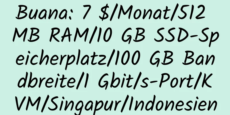 Buana: 7 $/Monat/512 MB RAM/10 GB SSD-Speicherplatz/100 GB Bandbreite/1 Gbit/s-Port/KVM/Singapur/Indonesien