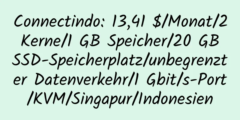 Connectindo: 13,41 $/Monat/2 Kerne/1 GB Speicher/20 GB SSD-Speicherplatz/unbegrenzter Datenverkehr/1 Gbit/s-Port/KVM/Singapur/Indonesien