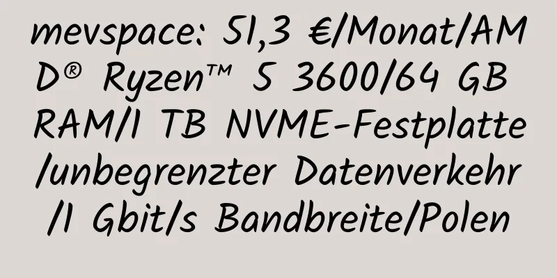 mevspace: 51,3 €/Monat/AMD® Ryzen™ 5 3600/64 GB RAM/1 TB NVME-Festplatte/unbegrenzter Datenverkehr/1 Gbit/s Bandbreite/Polen