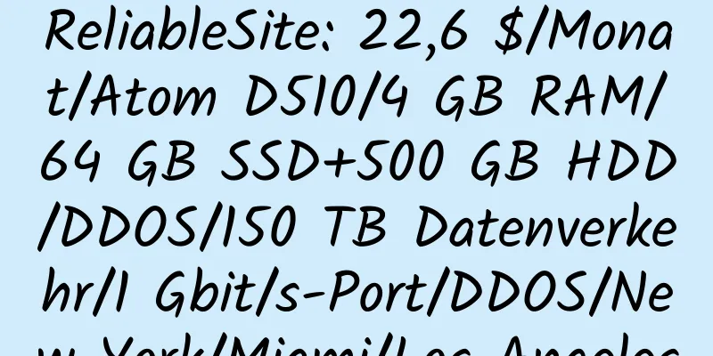 ReliableSite: 22,6 $/Monat/Atom D510/4 GB RAM/64 GB SSD+500 GB HDD/DDOS/150 TB Datenverkehr/1 Gbit/s-Port/DDOS/New York/Miami/Los Angeles