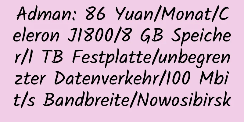 Adman: 86 Yuan/Monat/Celeron J1800/8 GB Speicher/1 TB Festplatte/unbegrenzter Datenverkehr/100 Mbit/s Bandbreite/Nowosibirsk