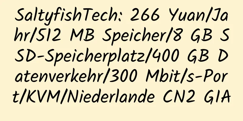 SaltyfishTech: 266 Yuan/Jahr/512 MB Speicher/8 GB SSD-Speicherplatz/400 GB Datenverkehr/300 Mbit/s-Port/KVM/Niederlande CN2 GIA