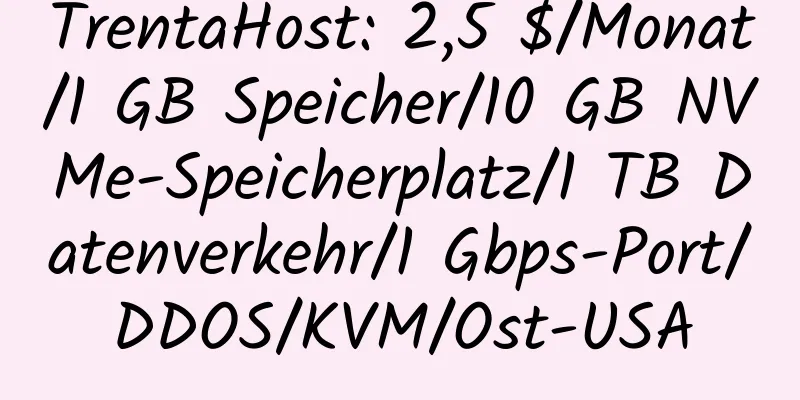 TrentaHost: 2,5 $/Monat/1 GB Speicher/10 GB NVMe-Speicherplatz/1 TB Datenverkehr/1 Gbps-Port/DDOS/KVM/Ost-USA