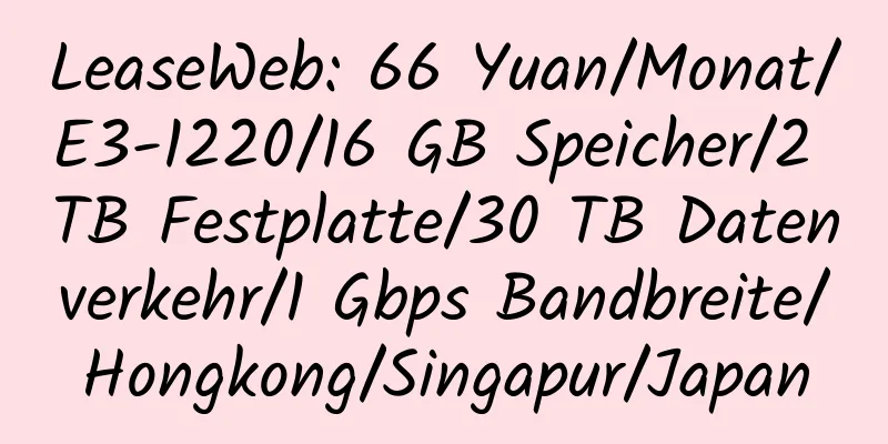 LeaseWeb: 66 Yuan/Monat/E3-1220/16 GB Speicher/2 TB Festplatte/30 TB Datenverkehr/1 Gbps Bandbreite/Hongkong/Singapur/Japan