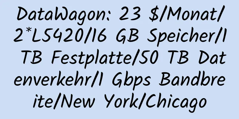 DataWagon: 23 $/Monat/2*L5420/16 GB Speicher/1 TB Festplatte/50 TB Datenverkehr/1 Gbps Bandbreite/New York/Chicago