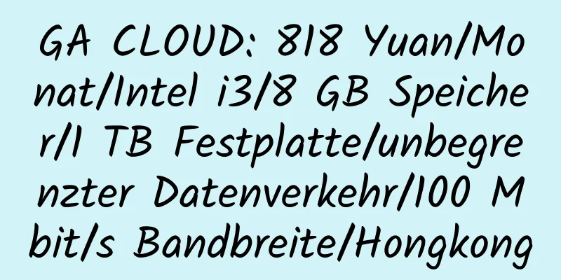 GA CLOUD: 818 Yuan/Monat/Intel i3/8 GB Speicher/1 TB Festplatte/unbegrenzter Datenverkehr/100 Mbit/s Bandbreite/Hongkong