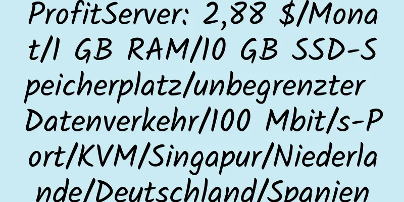 ProfitServer: 2,88 $/Monat/1 GB RAM/10 GB SSD-Speicherplatz/unbegrenzter Datenverkehr/100 Mbit/s-Port/KVM/Singapur/Niederlande/Deutschland/Spanien