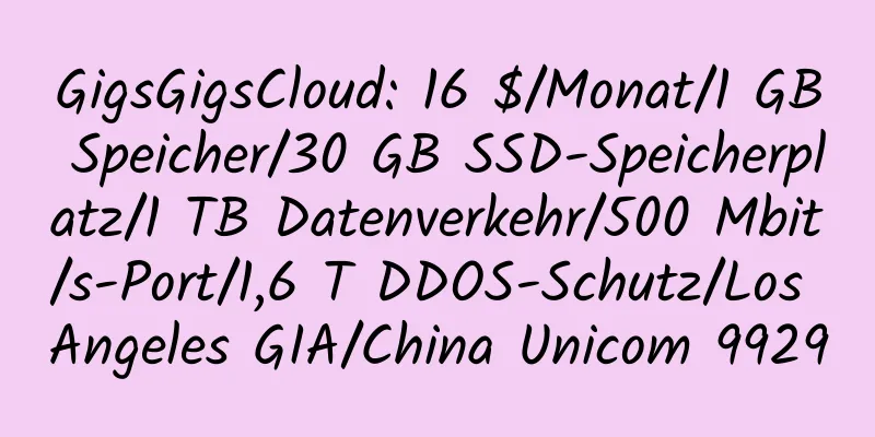 GigsGigsCloud: 16 $/Monat/1 GB Speicher/30 GB SSD-Speicherplatz/1 TB Datenverkehr/500 Mbit/s-Port/1,6 T DDOS-Schutz/Los Angeles GIA/China Unicom 9929