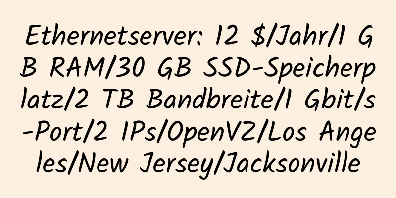 Ethernetserver: 12 $/Jahr/1 GB RAM/30 GB SSD-Speicherplatz/2 TB Bandbreite/1 Gbit/s-Port/2 IPs/OpenVZ/Los Angeles/New Jersey/Jacksonville