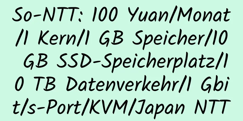 So-NTT: 100 Yuan/Monat/1 Kern/1 GB Speicher/10 GB SSD-Speicherplatz/10 TB Datenverkehr/1 Gbit/s-Port/KVM/Japan NTT