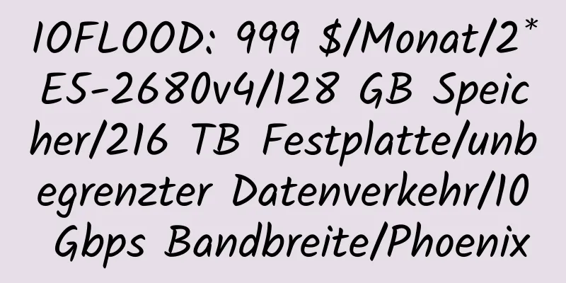 IOFLOOD: 999 $/Monat/2*E5-2680v4/128 GB Speicher/216 TB Festplatte/unbegrenzter Datenverkehr/10 Gbps Bandbreite/Phoenix