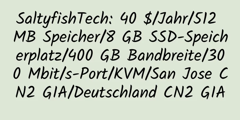 SaltyfishTech: 40 $/Jahr/512 MB Speicher/8 GB SSD-Speicherplatz/400 GB Bandbreite/300 Mbit/s-Port/KVM/San Jose CN2 GIA/Deutschland CN2 GIA