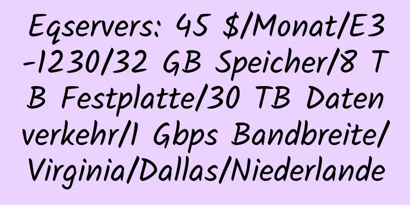 Eqservers: 45 $/Monat/E3-1230/32 GB Speicher/8 TB Festplatte/30 TB Datenverkehr/1 Gbps Bandbreite/Virginia/Dallas/Niederlande