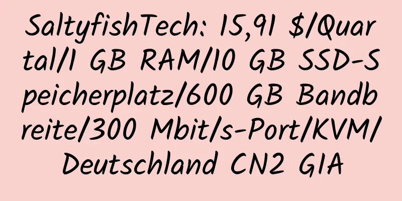 SaltyfishTech: 15,91 $/Quartal/1 GB RAM/10 GB SSD-Speicherplatz/600 GB Bandbreite/300 Mbit/s-Port/KVM/Deutschland CN2 GIA