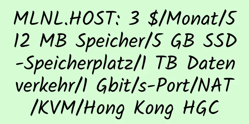 MLNL.HOST: 3 $/Monat/512 MB Speicher/5 GB SSD-Speicherplatz/1 TB Datenverkehr/1 Gbit/s-Port/NAT/KVM/Hong Kong HGC