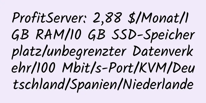 ProfitServer: 2,88 $/Monat/1 GB RAM/10 GB SSD-Speicherplatz/unbegrenzter Datenverkehr/100 Mbit/s-Port/KVM/Deutschland/Spanien/Niederlande