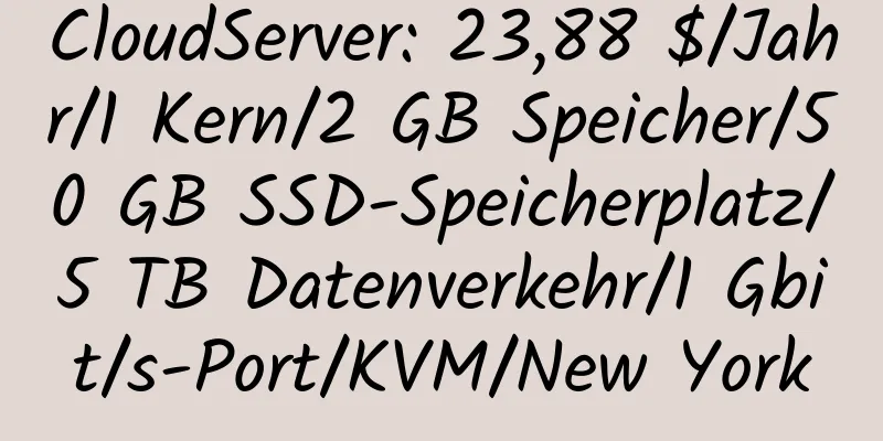 CloudServer: 23,88 $/Jahr/1 Kern/2 GB Speicher/50 GB SSD-Speicherplatz/5 TB Datenverkehr/1 Gbit/s-Port/KVM/New York