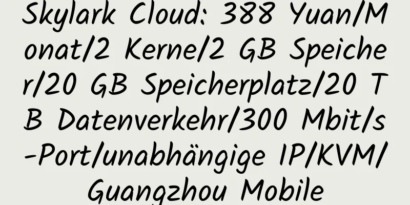 Skylark Cloud: 388 Yuan/Monat/2 Kerne/2 GB Speicher/20 GB Speicherplatz/20 TB Datenverkehr/300 Mbit/s-Port/unabhängige IP/KVM/Guangzhou Mobile