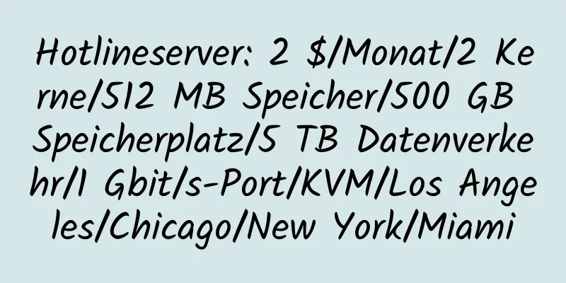 Hotlineserver: 2 $/Monat/2 Kerne/512 MB Speicher/500 GB Speicherplatz/5 TB Datenverkehr/1 Gbit/s-Port/KVM/Los Angeles/Chicago/New York/Miami