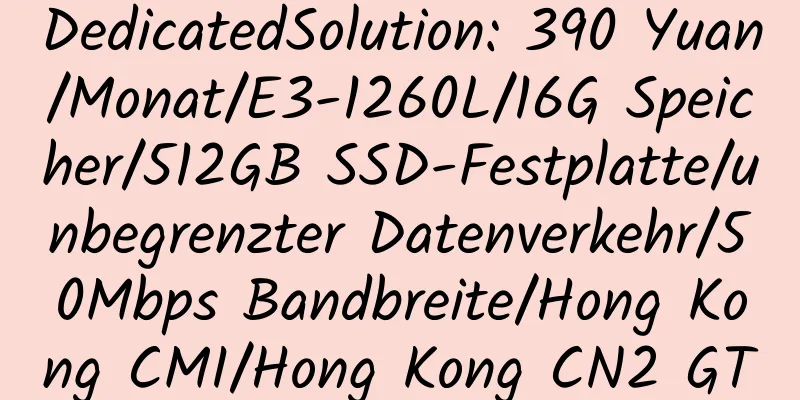 DedicatedSolution: 390 Yuan/Monat/E3-1260L/16G Speicher/512GB SSD-Festplatte/unbegrenzter Datenverkehr/50Mbps Bandbreite/Hong Kong CMI/Hong Kong CN2 GT