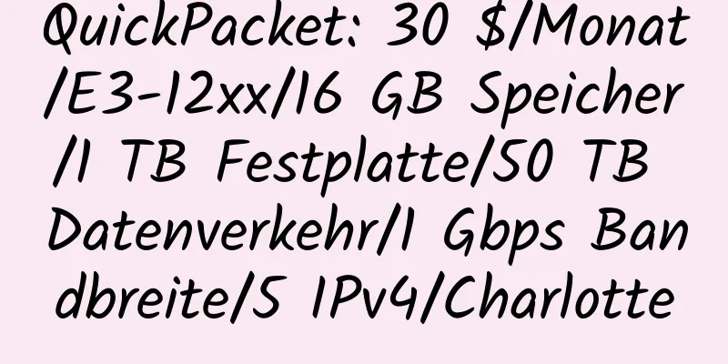 QuickPacket: 30 $/Monat/E3-12xx/16 GB Speicher/1 TB Festplatte/50 TB Datenverkehr/1 Gbps Bandbreite/5 IPv4/Charlotte