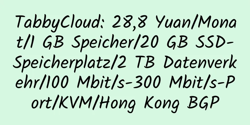 TabbyCloud: 28,8 Yuan/Monat/1 GB Speicher/20 GB SSD-Speicherplatz/2 TB Datenverkehr/100 Mbit/s-300 Mbit/s-Port/KVM/Hong Kong BGP