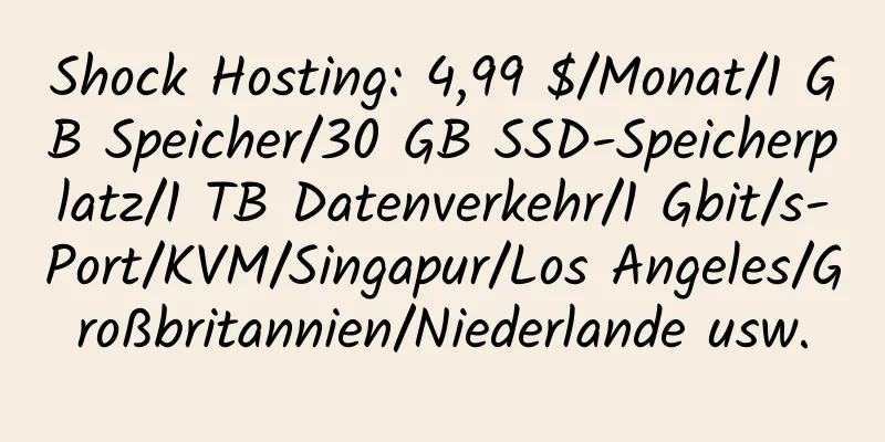 Shock Hosting: 4,99 $/Monat/1 GB Speicher/30 GB SSD-Speicherplatz/1 TB Datenverkehr/1 Gbit/s-Port/KVM/Singapur/Los Angeles/Großbritannien/Niederlande usw.