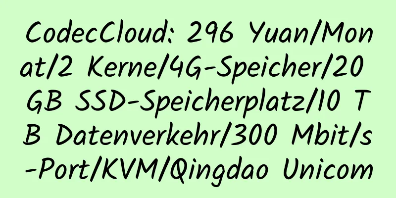 CodecCloud: 296 Yuan/Monat/2 Kerne/4G-Speicher/20 GB SSD-Speicherplatz/10 TB Datenverkehr/300 Mbit/s-Port/KVM/Qingdao Unicom