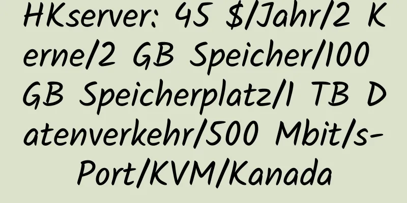 HKserver: 45 $/Jahr/2 Kerne/2 GB Speicher/100 GB Speicherplatz/1 TB Datenverkehr/500 Mbit/s-Port/KVM/Kanada