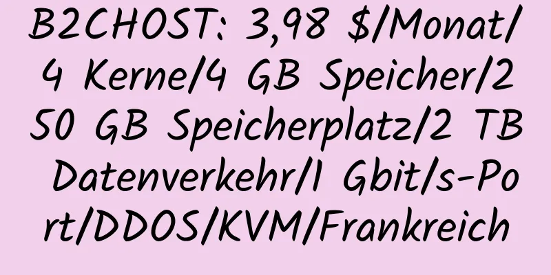 B2CHOST: 3,98 $/Monat/4 Kerne/4 GB Speicher/250 GB Speicherplatz/2 TB Datenverkehr/1 Gbit/s-Port/DDOS/KVM/Frankreich