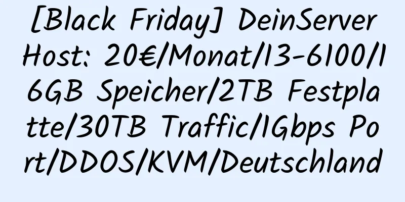 [Black Friday] DeinServerHost: 20€/Monat/I3-6100/16GB Speicher/2TB Festplatte/30TB Traffic/1Gbps Port/DDOS/KVM/Deutschland