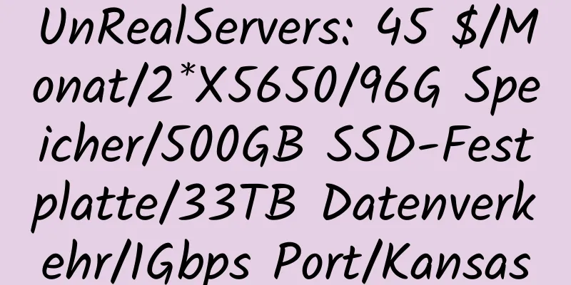 UnRealServers: 45 $/Monat/2*X5650/96G Speicher/500GB SSD-Festplatte/33TB Datenverkehr/1Gbps Port/Kansas