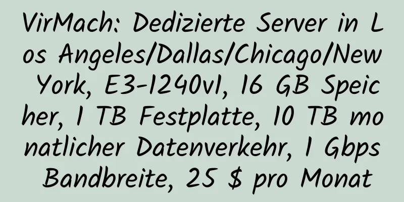 VirMach: Dedizierte Server in Los Angeles/Dallas/Chicago/New York, E3-1240v1, 16 GB Speicher, 1 TB Festplatte, 10 TB monatlicher Datenverkehr, 1 Gbps Bandbreite, 25 $ pro Monat