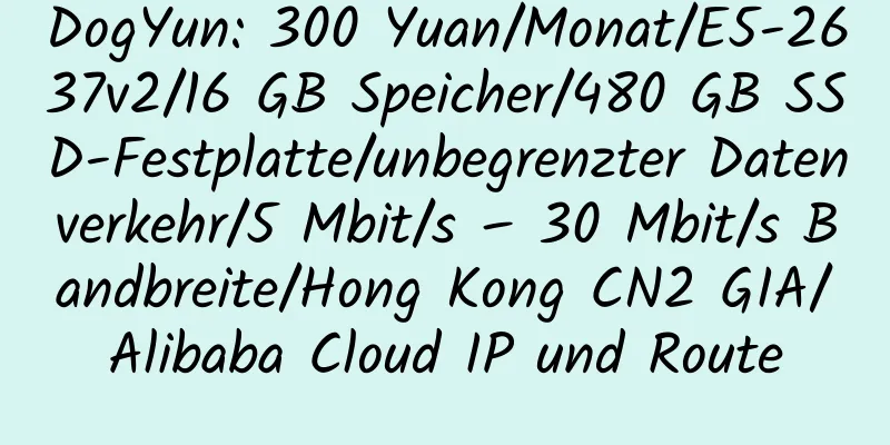 DogYun: 300 Yuan/Monat/E5-2637v2/16 GB Speicher/480 GB SSD-Festplatte/unbegrenzter Datenverkehr/5 Mbit/s – 30 Mbit/s Bandbreite/Hong Kong CN2 GIA/Alibaba Cloud IP und Route