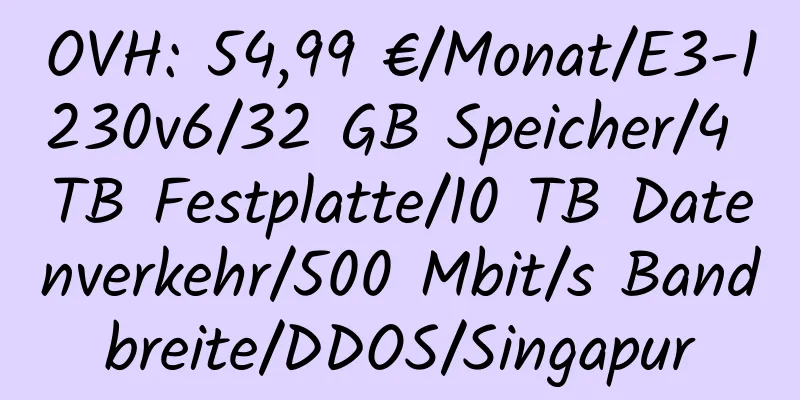 OVH: 54,99 €/Monat/E3-1230v6/32 GB Speicher/4 TB Festplatte/10 TB Datenverkehr/500 Mbit/s Bandbreite/DDOS/Singapur