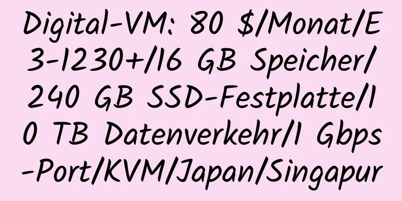 Digital-VM: 80 $/Monat/E3-1230+/16 GB Speicher/240 GB SSD-Festplatte/10 TB Datenverkehr/1 Gbps-Port/KVM/Japan/Singapur