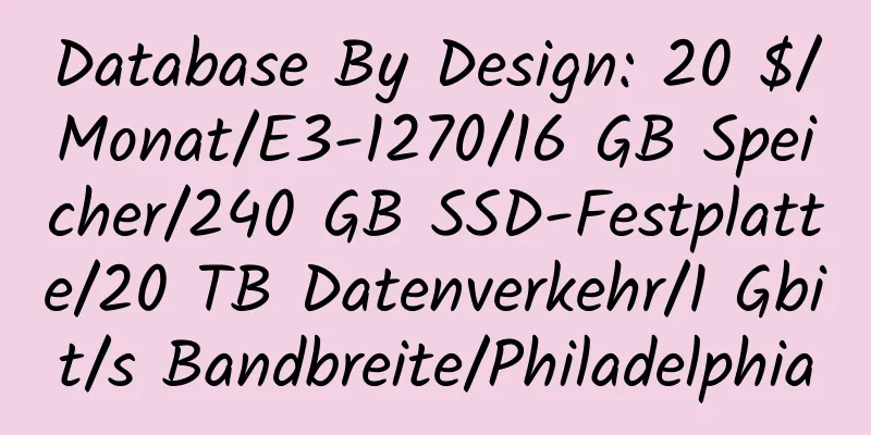 Database By Design: 20 $/Monat/E3-1270/16 GB Speicher/240 GB SSD-Festplatte/20 TB Datenverkehr/1 Gbit/s Bandbreite/Philadelphia