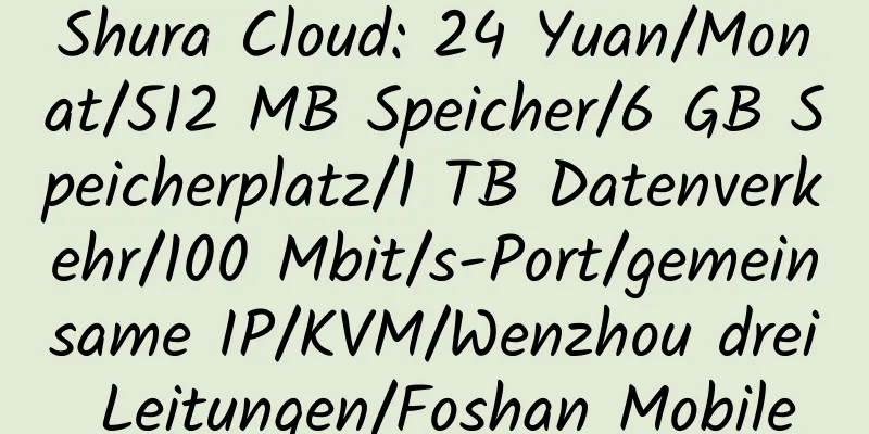 Shura Cloud: 24 Yuan/Monat/512 MB Speicher/6 GB Speicherplatz/1 TB Datenverkehr/100 Mbit/s-Port/gemeinsame IP/KVM/Wenzhou drei Leitungen/Foshan Mobile