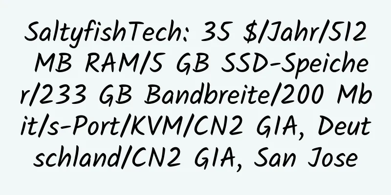 SaltyfishTech: 35 $/Jahr/512 MB RAM/5 GB SSD-Speicher/233 GB Bandbreite/200 Mbit/s-Port/KVM/CN2 GIA, Deutschland/CN2 GIA, San Jose