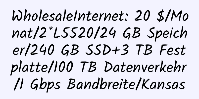 WholesaleInternet: 20 $/Monat/2*L5520/24 GB Speicher/240 GB SSD+3 TB Festplatte/100 TB Datenverkehr/1 Gbps Bandbreite/Kansas