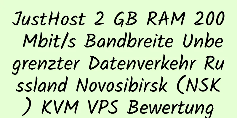 JustHost 2 GB RAM 200 Mbit/s Bandbreite Unbegrenzter Datenverkehr Russland Novosibirsk (NSK) KVM VPS Bewertung