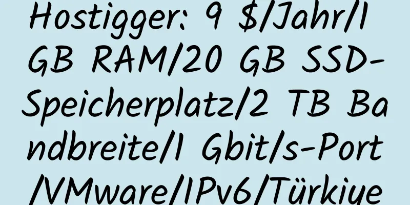 Hostigger: 9 $/Jahr/1 GB RAM/20 GB SSD-Speicherplatz/2 TB Bandbreite/1 Gbit/s-Port/VMware/IPv6/Türkiye