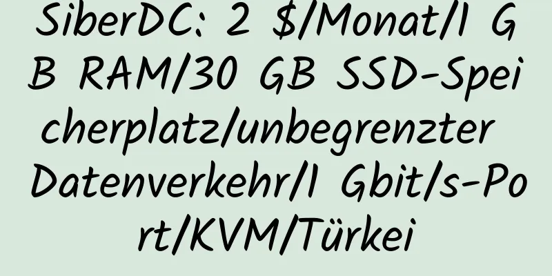 SiberDC: 2 $/Monat/1 GB RAM/30 GB SSD-Speicherplatz/unbegrenzter Datenverkehr/1 Gbit/s-Port/KVM/Türkei