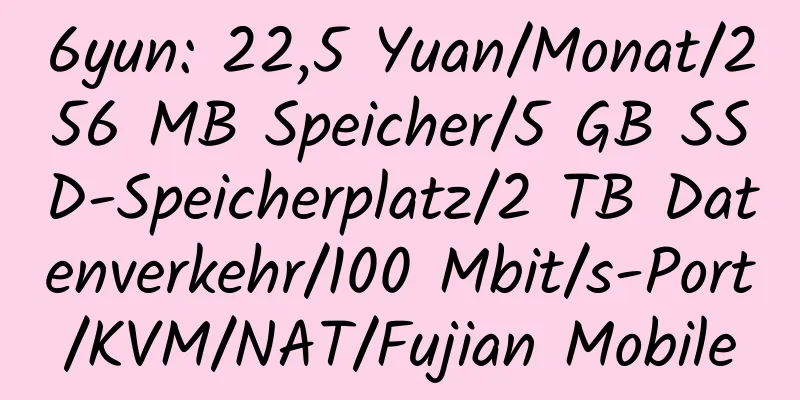 6yun: 22,5 Yuan/Monat/256 MB Speicher/5 GB SSD-Speicherplatz/2 TB Datenverkehr/100 Mbit/s-Port/KVM/NAT/Fujian Mobile