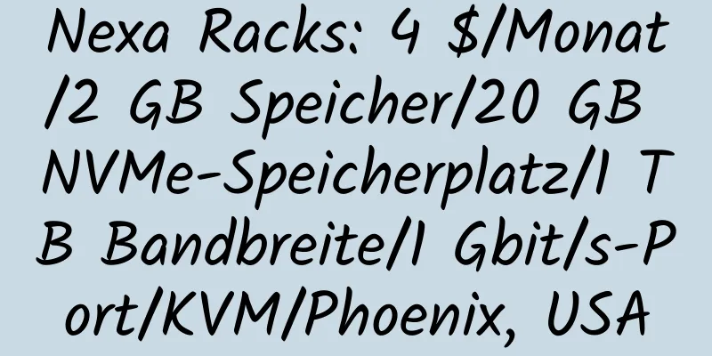 Nexa Racks: 4 $/Monat/2 GB Speicher/20 GB NVMe-Speicherplatz/1 TB Bandbreite/1 Gbit/s-Port/KVM/Phoenix, USA